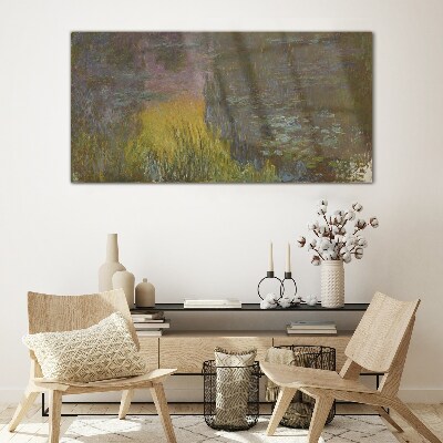 Golden reflection in the water Wall art on glass