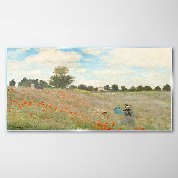 Fields of poppies in the summer sun Glass art print