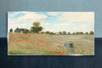 Fields of poppies in the summer sun Glass art print