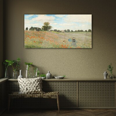 Fields of poppies in the summer sun Glass art print