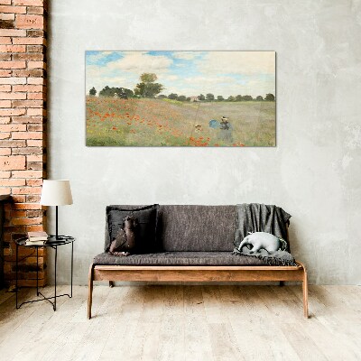 Fields of poppies in the summer sun Glass art print