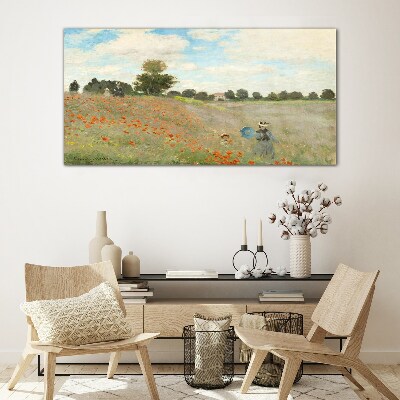 Fields of poppies in the summer sun Glass art print