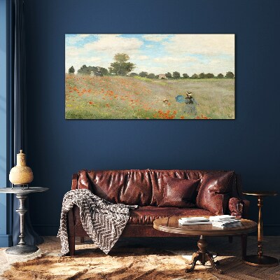 Fields of poppies in the summer sun Glass art print