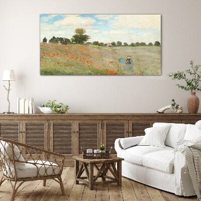 Fields of poppies in the summer sun Glass art print