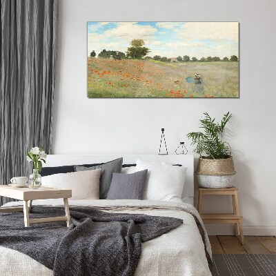 Fields of poppies in the summer sun Glass art print