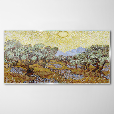 Olive trees in the sun Wall art on glass