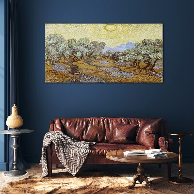 Olive trees in the sun Wall art on glass