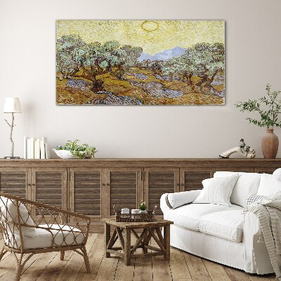 Olive trees in the sun Wall art on glass