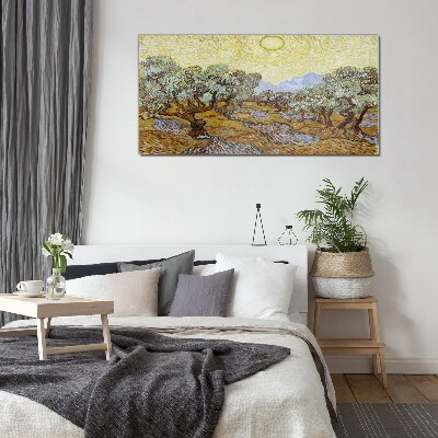 Olive trees in the sun Wall art on glass