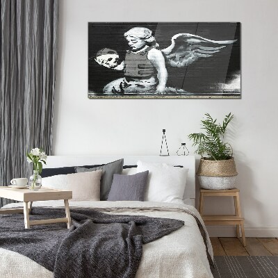 Angel with a skull in the background of graffiti Glass art print