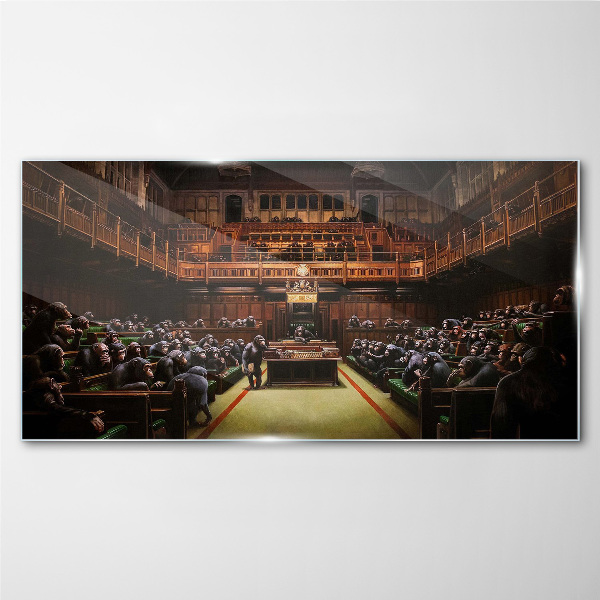 Assembly of monkeys in parliament Wall art on glass