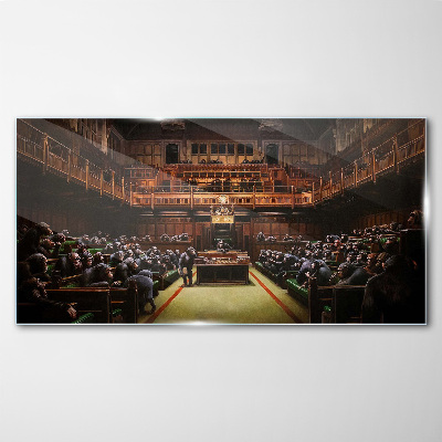 Parliament banksy Glass Wall Art