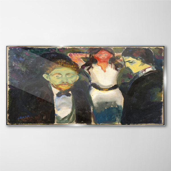 Green faces in the night landscape Wall art on glass