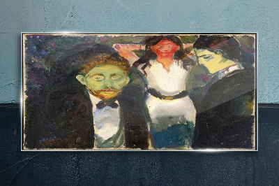 Green faces in the night landscape Wall art on glass