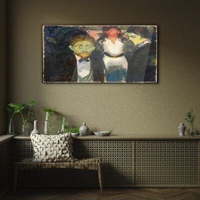 Green faces in the night landscape Wall art on glass