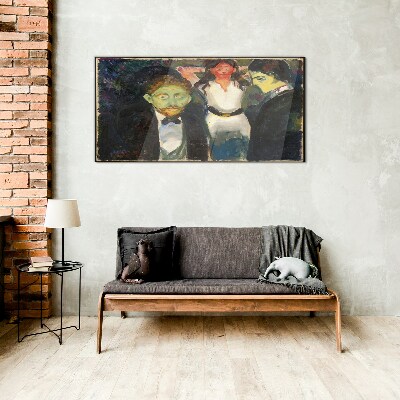 Green faces in the night landscape Wall art on glass