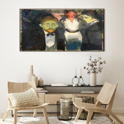 Green faces in the night landscape Wall art on glass