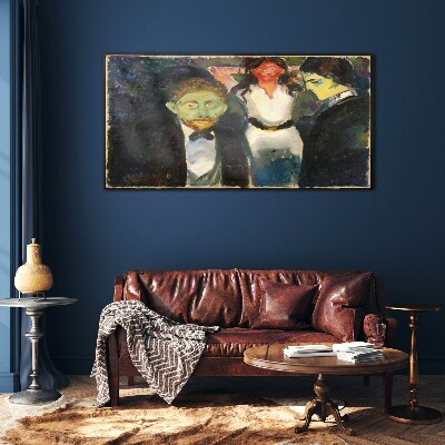 Green faces in the night landscape Wall art on glass