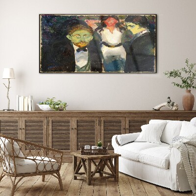 Green faces in the night landscape Wall art on glass