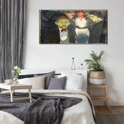 Green faces in the night landscape Wall art on glass