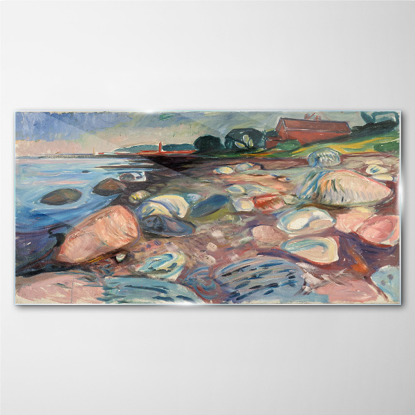 Seaside landscape with stones Wall art on glass