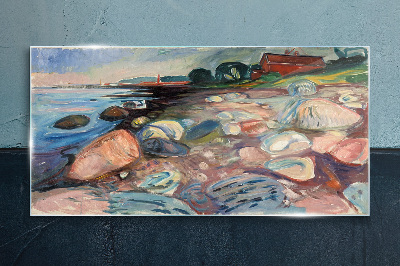 Seaside landscape with stones Wall art on glass