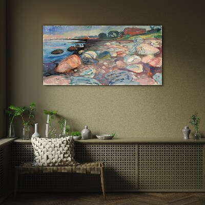 Seaside landscape with stones Wall art on glass
