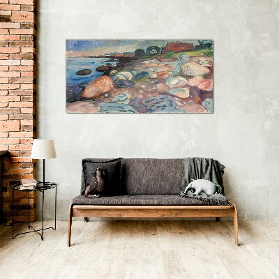 Seaside landscape with stones Wall art on glass