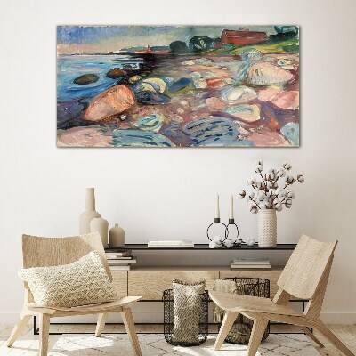 Seaside landscape with stones Wall art on glass
