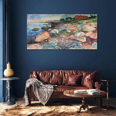 Seaside landscape with stones Wall art on glass