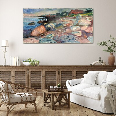 Shore of the red house munch Glass Wall Art