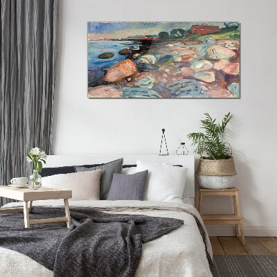 Seaside landscape with stones Wall art on glass