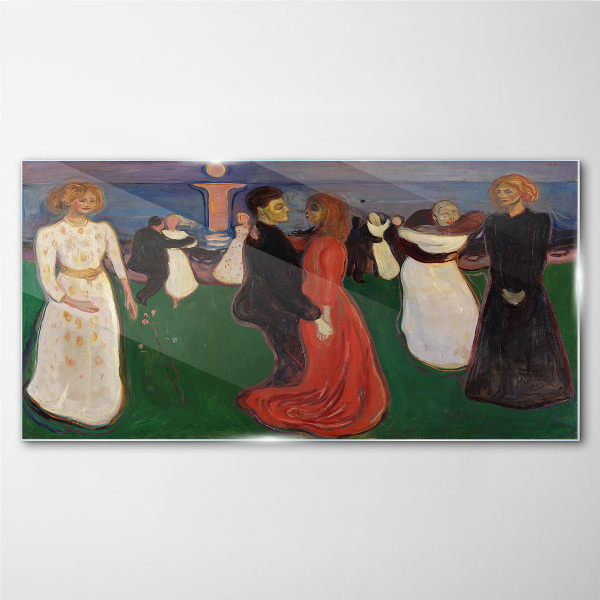 Dancing figures on a green background Wall art on glass