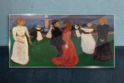Dancing figures on a green background Wall art on glass