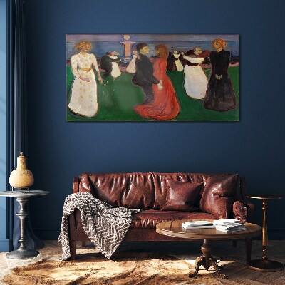 Dancing figures on a green background Wall art on glass