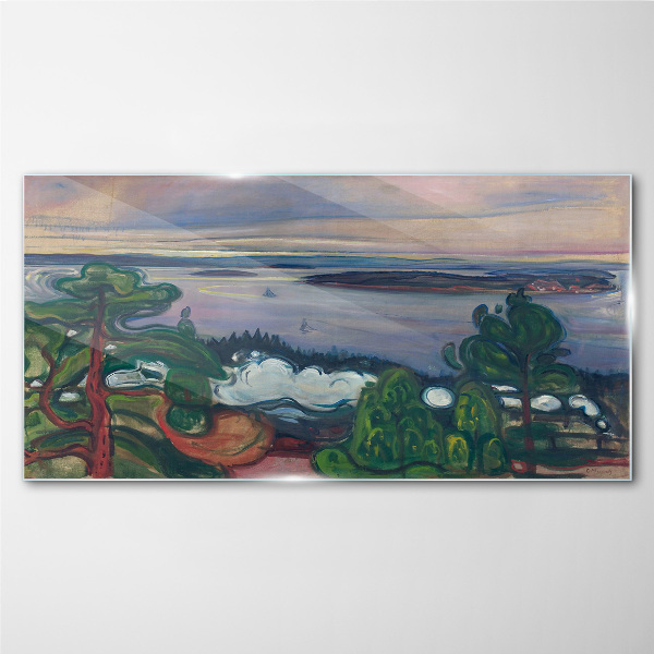 Seascape with trees Glass art print