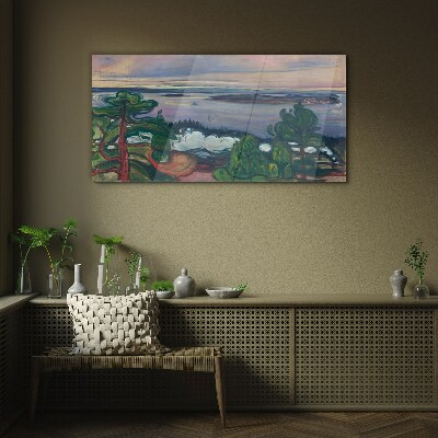 Seascape with trees Glass art print