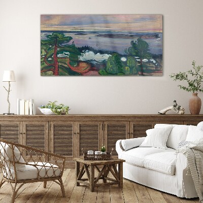 Seascape with trees Glass art print