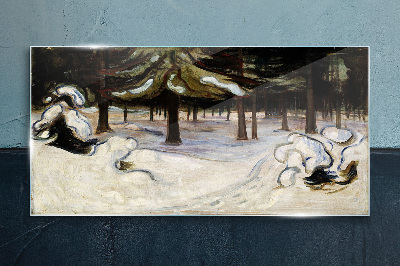 Winter landscape with trees Wall art on glass