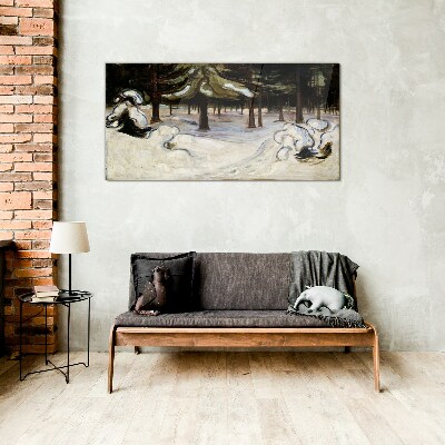 Winter landscape with trees Wall art on glass