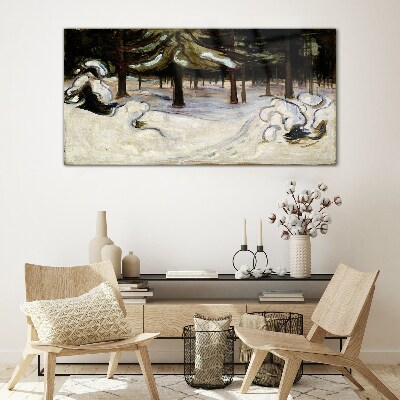 Winter landscape with trees Wall art on glass