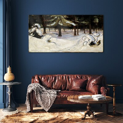 Winter landscape with trees Wall art on glass