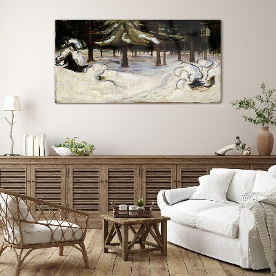 Winter landscape with trees Wall art on glass