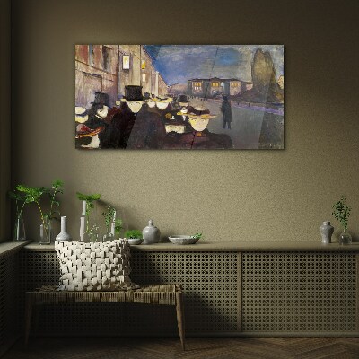 Evening walk in the city Glass art print