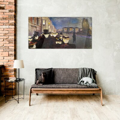 Evening walk in the city Glass art print