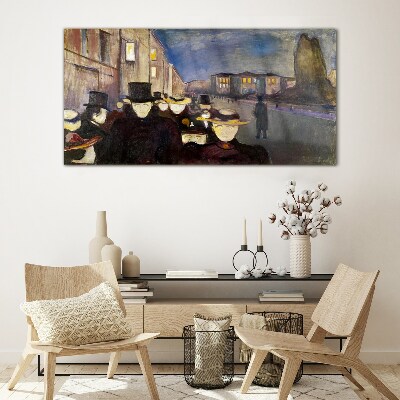 Evening walk in the city Glass art print