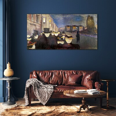 Evening walk in the city Glass art print