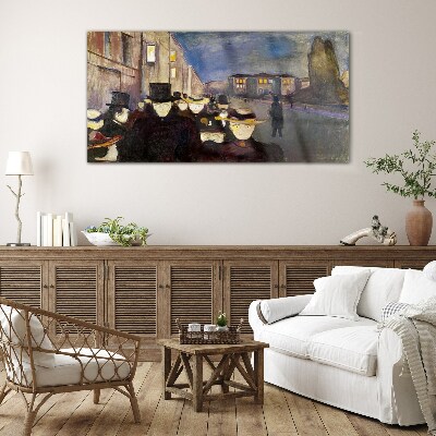 Evening walk in the city Glass art print