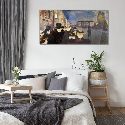 Evening walk in the city Glass art print