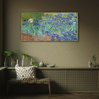Irises in the garden Wall art on glass